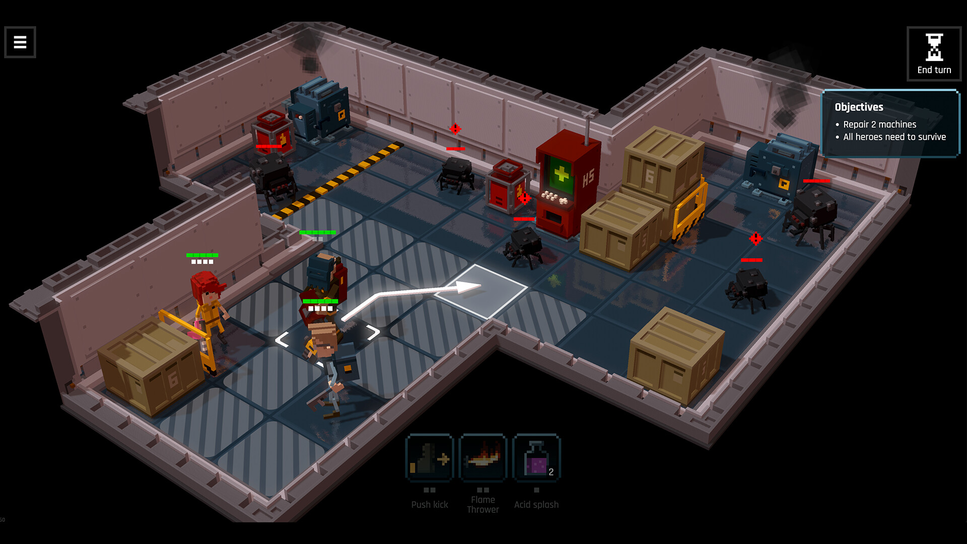 A Heavy Duty Inc. crew repairing machines and fighting alien spiders on the space station